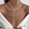 Joias Transfronteiriças Europeias e Americanas, Colar com Pingente de Coração Estilo Menina Doce, Corrente de Clavícula Elegante com Franja de Pérola Sintética