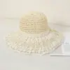 Chapéu de Palha com Renda de Margarida para Mulheres, Chapéu de Praia com Aba Larga, Chapéu de Sol de Verão, Chapéu Estilo Férias, Chapéu de Sol Estilo Pastoral