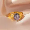 Popular Anillo de Latón Chapado en Oro con Circonita Roja para Mujer, Joyería de Moda de Oro Arena Vietnamita, Venta Caliente en Transmisión en Vivo de Tiktok, Disponible para Dropshipping