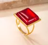 Joyería Nueva Transfronteriza de Acero Inoxidable, Anillo Cuadrado Hidráulico Simple Estilo Palacio, Fabricante de Anillos con Piedras Preciosas Chapados en Oro de 18K
