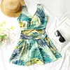 Maiô de peça única para mulheres, estilo saia, conservador, modelador, disfarça a barriga, roupa de banho com estampa tropical, novidade de verão, para fontes termais, natação