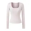 Top Sexy para Chica Popular con Cuello en U Profundo y Mangas Largas Otoño Temprano Nuevo Alta Elasticidad Hombro Derecho Camiseta Estiliza la Figura Cintura Camiseta Básica