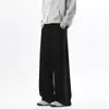Pantalones de Chándal Negros con Dobladillo Curvo, Capa de Aire con Cordón para Hombre, Limpieza de Primavera, Ajuste Delgado, Streetwear, Retazos, Rayas, Retro, Pierna Ancha