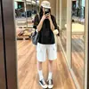 Pantalones Cortos de Cinco Puntos de Pierna Ancha Estilo Workwear Americano para Mujer, Nuevos de Verano de Cintura Alta Sueltos con Caída, Pantalones de Chándal Casual Rectos de Seis Puntos