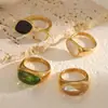 Anillo de Resina y Acero de Titanio de Lujo Ligero Transfronterizo para Mujer, Moda de Gama Alta, Parche, Acero Inoxidable Natural, Conjunto de Anillo y Pulsera