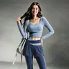 Ropa Deportiva para Mujer Ropa de Yoga Top Corto de Manga Larga Conjunto de Dos Piezas Falsas Pantalones de Fitness Gimnasio Carrera Matutina Entrenamiento Conjunto de Dos Piezas