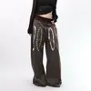Ropa urbana estilo americano, pantalones casuales a rayas con cuello y cintura, nuevos pantalones deportivos de pierna ancha de corte holgado de moda con cordón, adecuados tanto para hombres como para mujeres