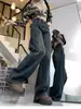 Jeans Retro Americanos Talla Plus para Mujer Otoño 2025 Sueltos Adelgazantes de Cintura Alta Rectos de Pierna Ancha Largos hasta el Suelo