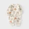 Mono de punto con hebilla en el hombro para bebé, manga larga, algodón puro, ropa de primavera y otoño para hombres y mujeres, bebés y niños pequeños, ropa de gateo de primavera y verano