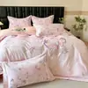 Sin pelusa~ Juego de cuatro piezas engrosado para otoño e invierno, algodón de fibra larga, cepillado, con estampado digital de estilo pastoral, juego de ropa de cama de algodón puro