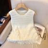 Foto Real Chaleco de Punto con Borlas Vintage para Mujer Verano 2025 Nuevo Ropa Exterior Falda Camisa Pequeña Top Pequeño Francés sin Mangas