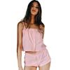 Primavera 2024 Nuevo Algodón Jacquard Transpirable Europeo y Americano Shorts Sling Verano Pijama Fino Ropa de Casa Transfronteriza para Mujer
