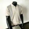 Camisa de punto jacquard a rayas con bloques de color estilo "old money" italiano, manga corta para hombre, hilo transpirable y fresco, polo con cuello