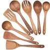 Espátula de Madera de Acacia Hoja Pequeña Transfronteriza, Espátula de Cocina, Cuchara para Sopa, Espátula de Madera, Juego de Utensilios de Cocina de Madera de Teca, Madera