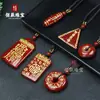 Colgante de Hebilla de Seguridad Dorada de Arena de Cristal Amuletos de Paz Dorados con Cuenta Dzi de Nueve Ojos de Cinabrio Natural Colgante de Fortuna
