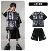 Ropa de Moda Hip-Hop para Niños Traje Negro de Manga Corta con Chaleco Falso para Niños Ropa Genial de Percusión para Actuación de Niñas