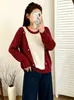 Suéter de punto de ganchillo con diseño de moda para mujer talla grande, colección otoño 2026, top casual de color block holgado para mujer talla grande