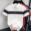 Camisa Polo de Verano de Manga Corta de Alta Gama para Hombre, Camiseta de Algodón a Rayas con Cuello, Top Holgado Estilo Papá, Camisa de Manga Media para Hombre