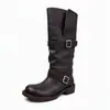 Botas compridas de couro bovino de uso duplo para mulheres baixinhas, com cano alargado para pernas grossas, botas de cano alto, botas western marrons de cowboy para montaria