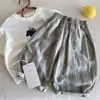 Calça Infantil para Meninos, Novo Estilo Verão 2026, Calça Casual Listrada Vertical com Bolsos de Número para Meninos e Meninas Jovens, Versão Fina
