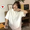 Camiseta de algodón puro de peso pesado, manga corta, de moda, talla grande, para niñas, corte holgado, estilo universitario de verano, top de manga media con cuello polo