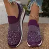 Zapatos casuales transfronterizos de tacón de cuña para mujer de talla grande, nueva colección primavera/verano 2026, con adornos brillantes y punta redonda, con parte superior de punto