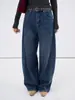 [Oufan] Estilo Bonito, Calça Scimitar Relaxada de Cintura Alta, Jeans, Calça de Lã Larga Feminina de Inverno 3287