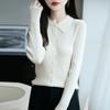 Cardigan Tricotado Gola Polo Lã Penteada 100% Manga Longa Feminino Estilo Outono Novo 25 Anos Aparência Emagrecedora Cor Lisa