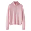 Suéter de cachemira para mujer de otoño e invierno con cremallera, cuello semi alto, tejido diagonal, mangas largas, jersey, cálido, color liso, suéter de punto