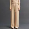 Pantalones de cachemira para otoño e invierno, nuevos, gruesos, para mujer, de pierna ancha, cintura alta, con caída, rectos, casuales, elegantes, rectos, hasta el suelo