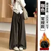 Pantalones Anchos Florales Gris Oscuro para Mujer, Nuevo Estilo Otoño/Invierno 2026, Cintura Alta para Adelgazar Forma de Pera, Pantalones Casuales Relajados