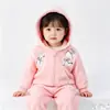 Conjunto con capucha para bebé niña de primavera y otoño, chaqueta con cremallera y bordado de gatito lindo para bebé, pantalones jogger elegantes para niñas