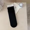 Meias femininas com borda franzida, novo estilo de início de outono, meias de algodão de cor sólida sem costura até o meio da panturrilha, estilo japonês, meias empilháveis simples e versáteis