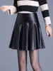 Falda de Cuero Estilo Coreano para Mujer, Nuevo Modelo Otoño e Invierno 2025, Falda Corta de Piel de Oveja Línea A, Falda Abullonada, Falda de Paraguas Elegante de Cintura Alta