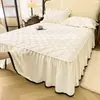 Saia de cama de algodão cru Classe A com soja, cor sólida, estilo coreano, lavável à máquina, estilo princesa com renda, capa de saia de cama acolchoada
