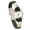 Pulsera de Cuero de Vaca Negra Tejida a Mano con Personalidad Creativa para Hombres, Barco de Vela, Timón, Brisa Marina, Joyería Popular Transfronteriza