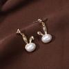 Pendientes de Corazón Conejo Perla S925 Diseño de Nicho Pendientes Geométricos de Perla Pendientes Dulces de Temperamento Femenino