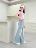 Jeans de mezclilla para niñas para otoño de 2026, estilo nuevo, holgados y elegantes, pantalones de moda para niños mayores con detalles de lazo