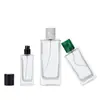 Em Estoque Atacado High-End Minimalista 30ml 50ml 100ml Frascos de Perfume Quadrados Planos com Tampas de Resina e Frascos de Vidro com Borrifador de Névoa Fina