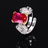 Anillo de circonita cuadrada de color europeo y americano con personalidad exagerada transfronteriza, anillo de circonita rosa, anillo de joyería de corindón rojo.