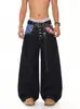 Pantalones vaqueros de pierna ancha de color original estilo cyberpunk para hombre y mujer, sueltos y versátiles, corte limpio, pantalones largos de alta gama