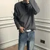 Camiseta Henley de manga larga a rayas blancas y negras Cleanfit, básica versátil casual de otoño para hombre
