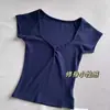 Camiseta Feminina Regular de Ombro Manga Curta Primavera/Verão 2026, Top Curto de Algodão Canelado Irregular com Decote Coração de Verão