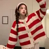 Cardigan Suéter Listrado Color Block Gola Redonda Estilo Novo 2025 Inspirado em Chanel para Mulheres, Outono e Inverno Curto Macio Versátil de Tricô