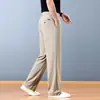Calça Casual de Seda Gelo de Alta Qualidade Italiana Masculina de Verão Fina Solta de Perna Reta Calça de Perna Larga para Homem de Meia-Idade Pai de Negócios