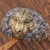 Anillo de tigre retro negro de plata tailandesa, anillo de plata retro en vivo ajustable estilo hip hop, estilo punk, dominante, anillo de tigre rosa
