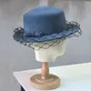 Sombrero de Fieltro de Moda con Rejilla, Lazo, Estilo Japonés, Casual Retro, Lana, Copa Plana, Ala Plana, para Otoño e Invierno