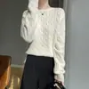 Suéter de punto nuevo estilo para mujer, holgado, de manga larga, con cuello redondo trenzado, top versátil grueso 2024 para otoño e invierno