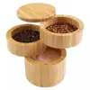 Pote de Sal de Bambu Mais Vendido na Amazon Transfronteiriço Garrafa de Condimento para Cozinha Suprimentos de Cozinha Caixa Redonda de Condimento de Bambu
