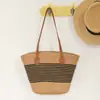 Bolso Tejido de Paja de Hombro a Rayas Bolso Tejido Verano Nuevo Gran Capacidad Casual Combinable Bolso Tejido de Ratan para Playa para Mujer